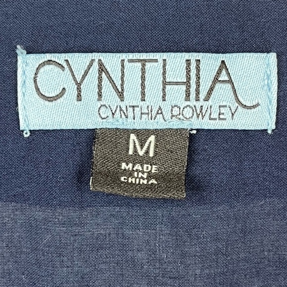 CYNTHIA ROWLEY Nautical Sheer Blouse Popover Navy Blue Window Pane Print Medium - Picture 5 of 16